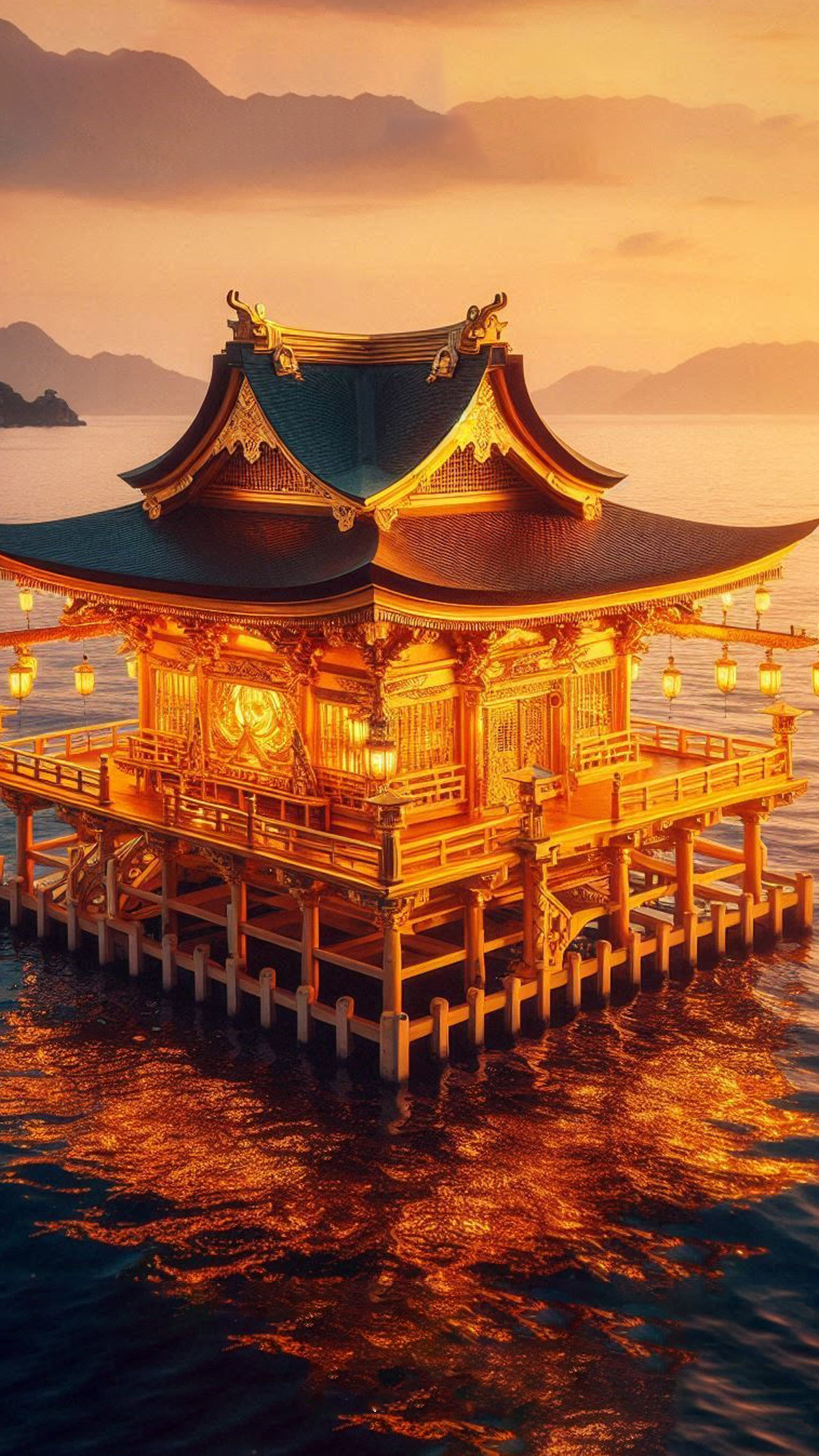 海に浮かぶ神社 最強金運アップ待ち受け画像、宝くじ高額当選！？ 大金神社