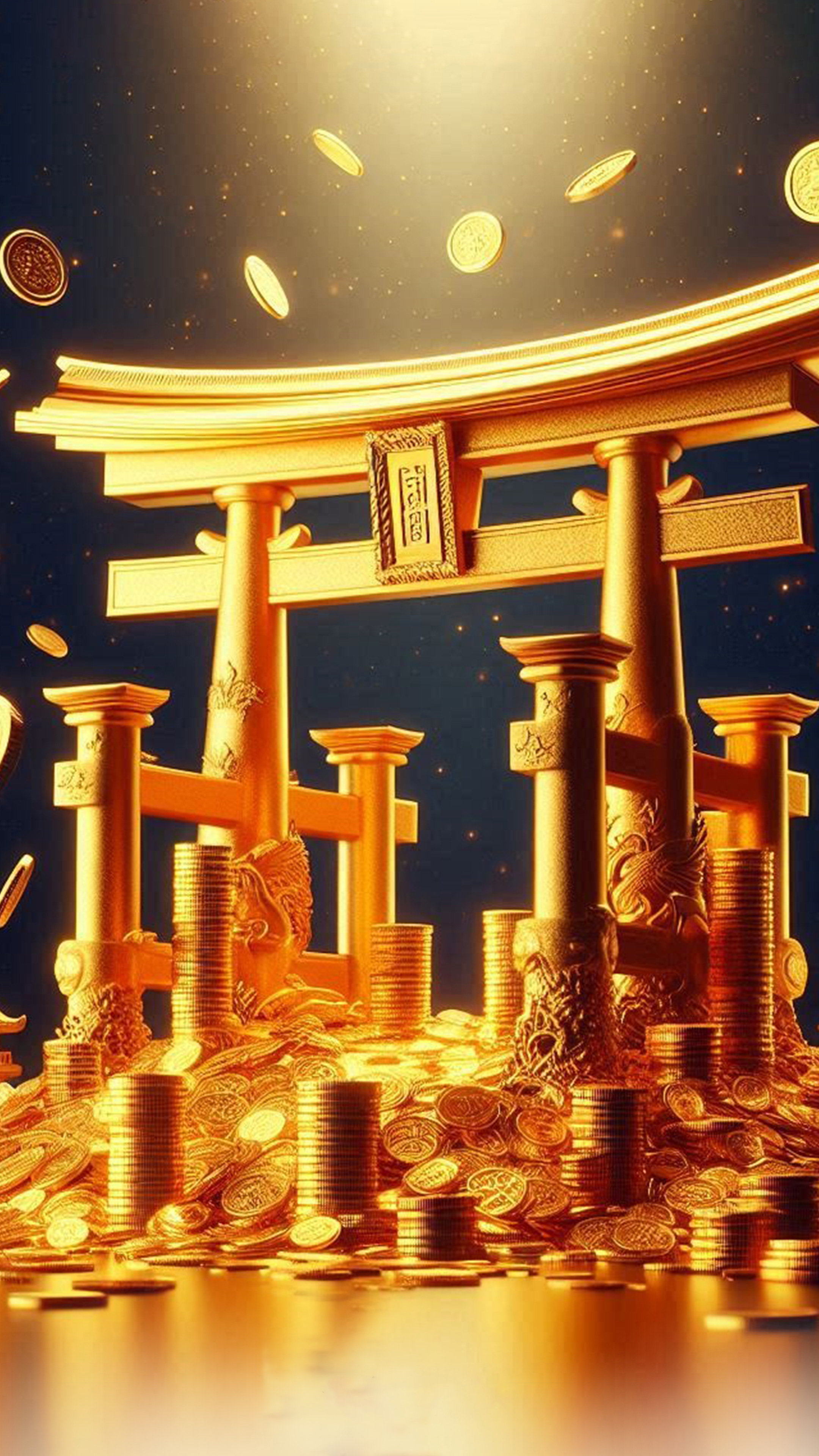 金の鳥居から金貨が舞う 最強金運アップ待ち受け画像、宝くじ高額当選！？ 大金神社