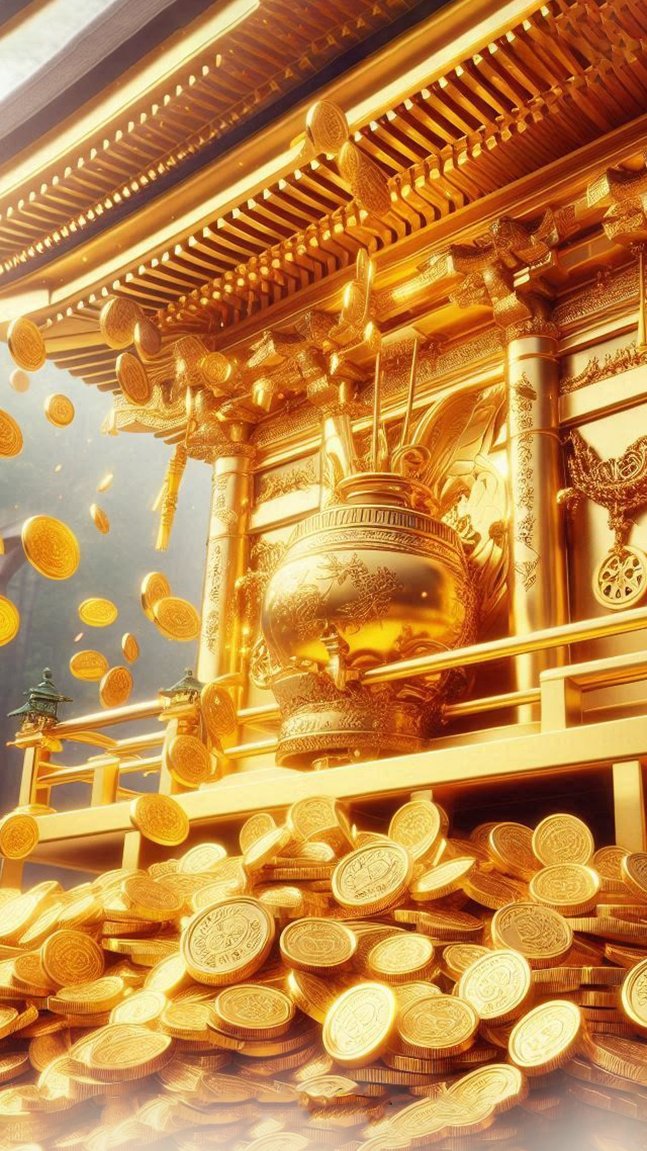 金運神社から金貨が舞う 最強金運アップ待ち受け画像、宝くじ高額当選！？ 大金神社